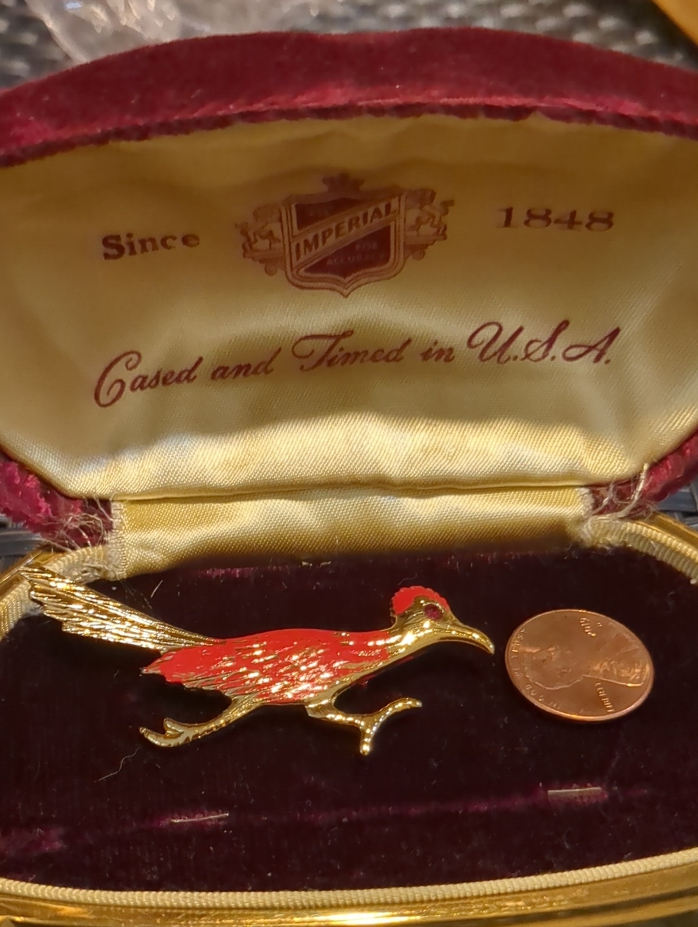 Vintage Red and Gold Roadrunner Brooch
